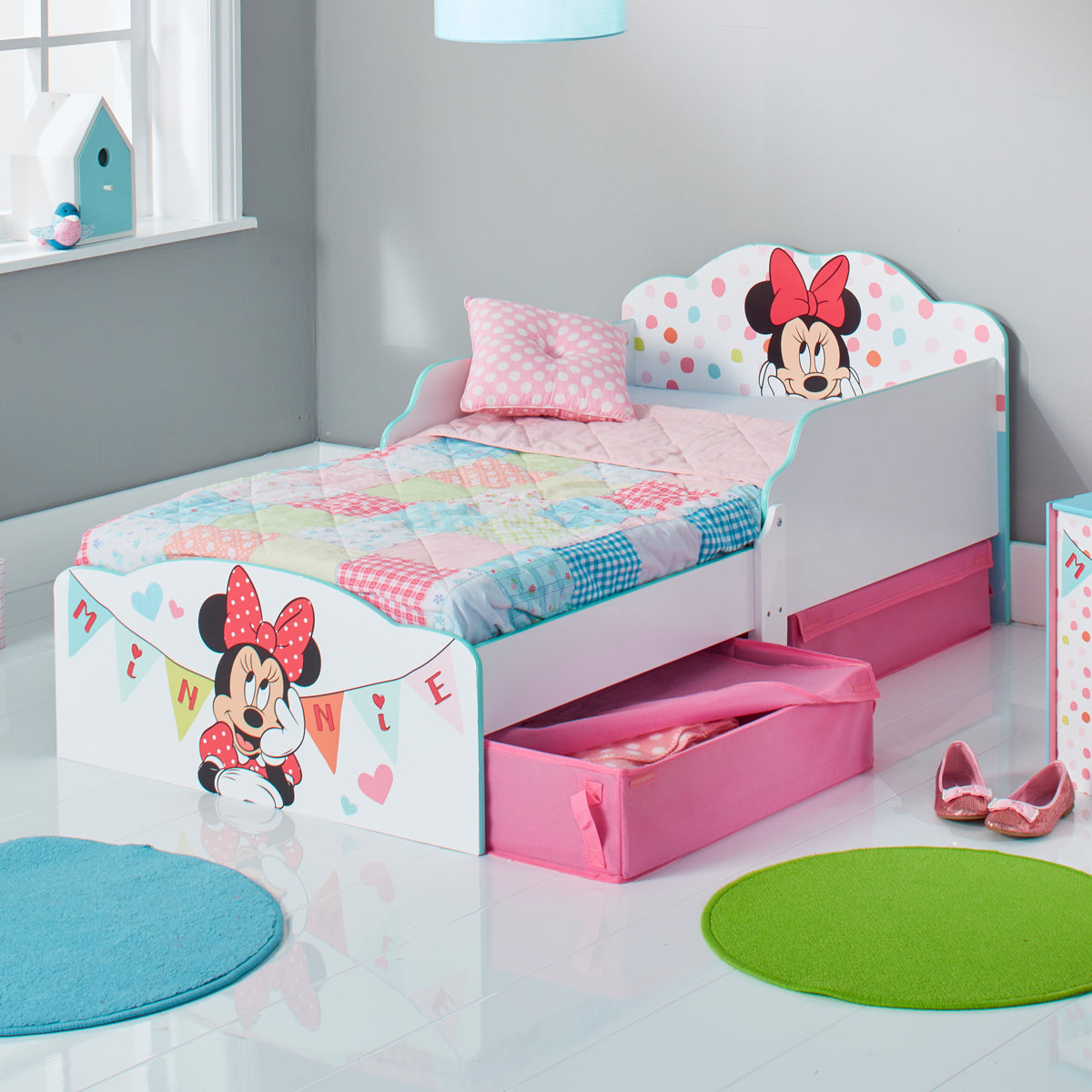 Minnie Mouse Kids Toddler Bed with Storage Drawers